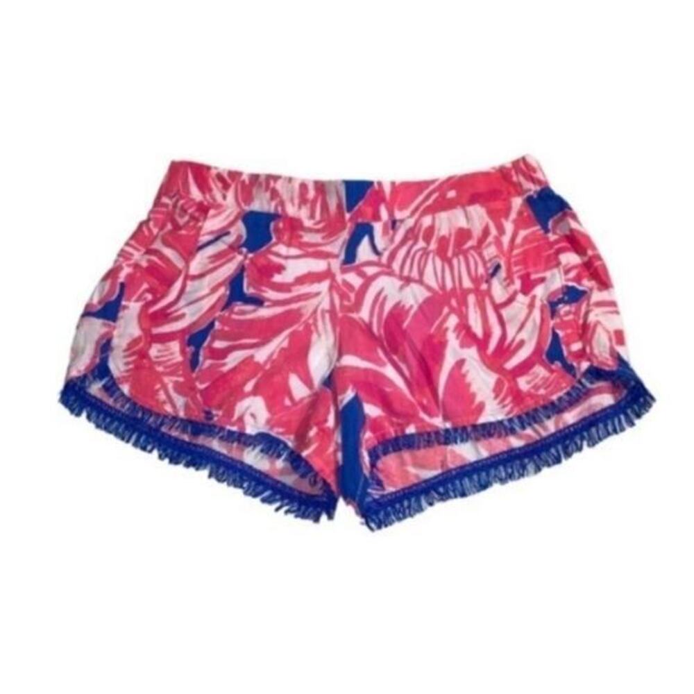 Lilly Pulitzer Cocoa Tiki Pink Retired print fringe shorts sz XS